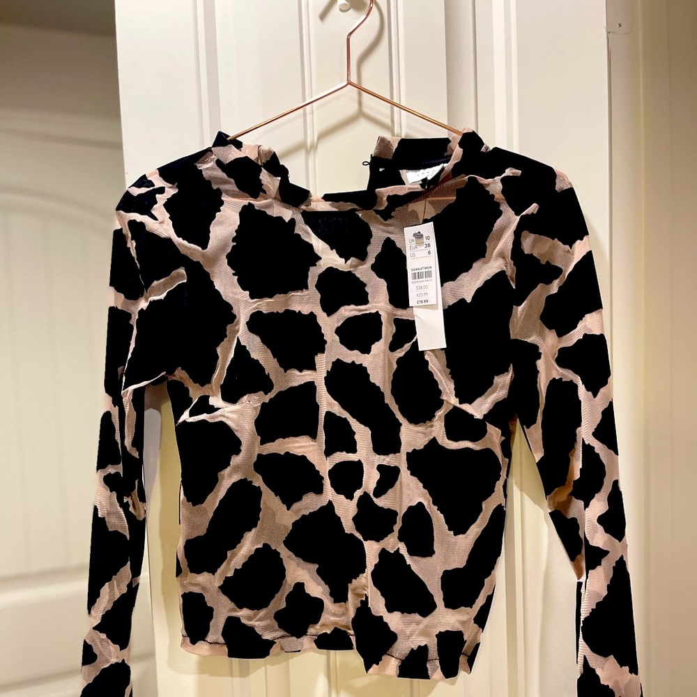 Topshop Flocked Cow Print Mesh Top